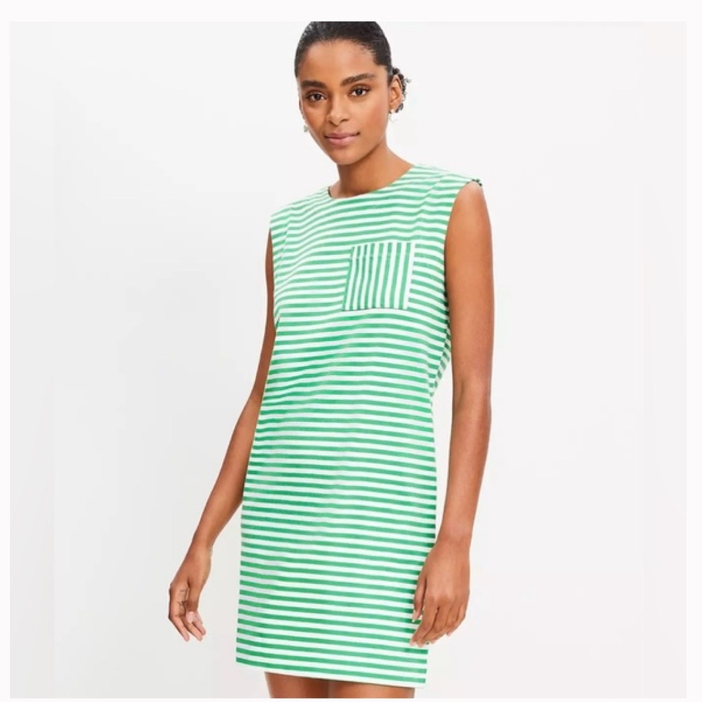 LOFT Green and White Striped T shirt dress
